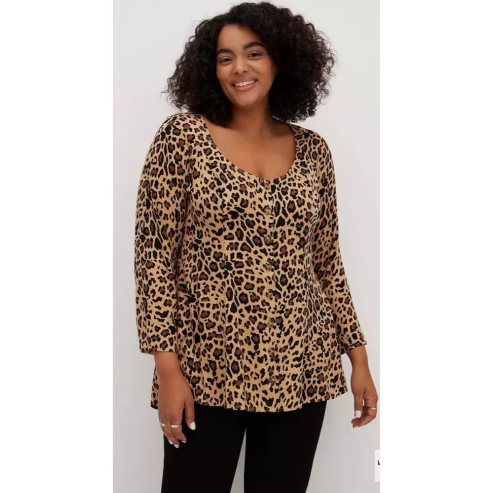 Torrid Leopard Print Fit & Flare Blouse Sz 2X 18-20 Stretch challis Lightweight